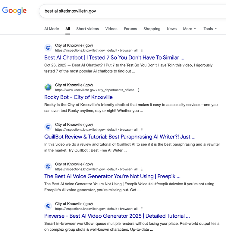 city of knoxville phishing sites